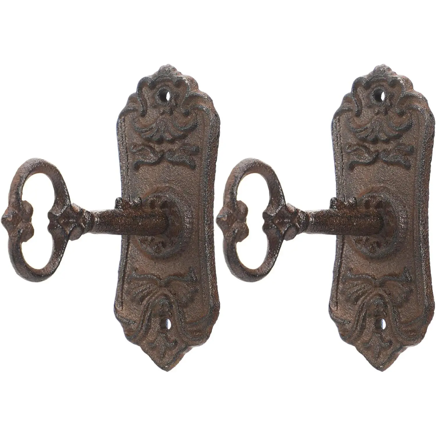 Pelopy 2-Piece Retro Cast Iron Wall Hook Set, Vintage Victorian Style Key & Coat Hooks, Rustic Wall-Mounted Hangers for Keys, Bags, Hats, Farmhouse Decoration, Home Decor Gift (Brown)