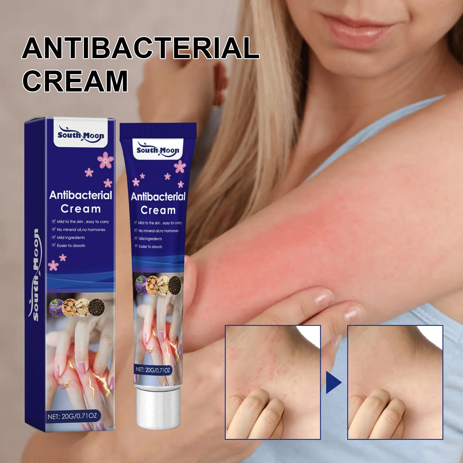 Natural Herbal Body Soothing Cream, Mild Plant Extract Moisturizer for Dry & Sensitive Red Skin, Gentle Daily Skin Care Ointment 20g