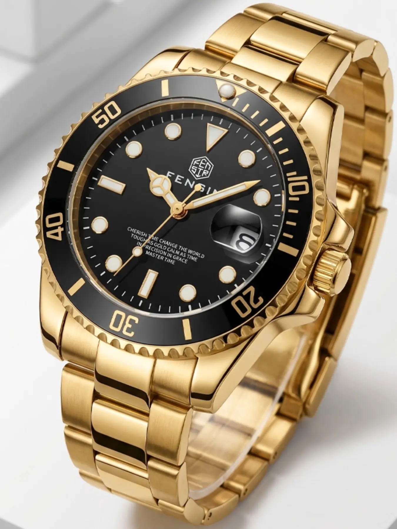 Submariner Series Submariner Men's Quartz Watch, Steel Strap Business Watch, Luminous Calendar Waterproof Dive Watch, Trendy Luxury Men's Watch Gift