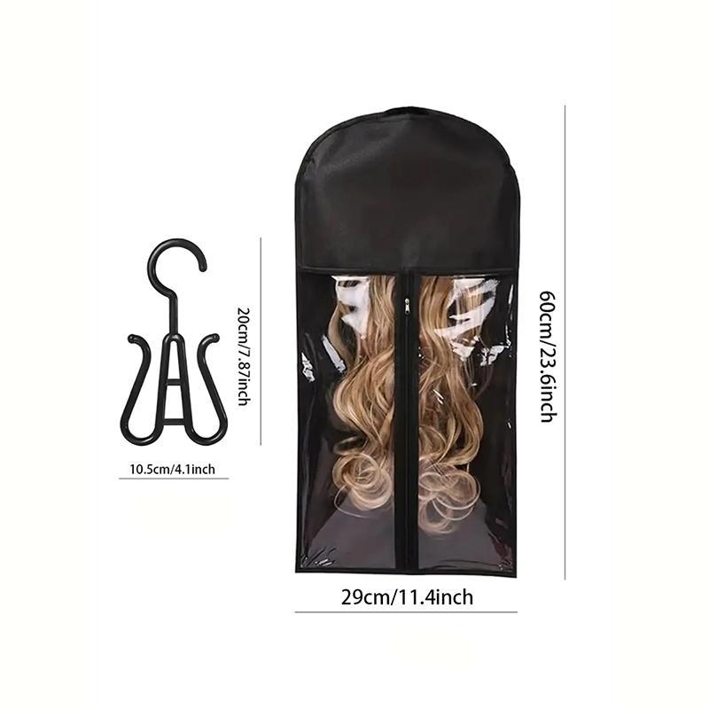 Wig Storage Bag, Zipper Transparent Dustproof Design Wig Storage Bag, Zipper Closure, Hair Extension Hanger, Wig Tool, Durable Cover, Black Wigs Accessories for Salon & Home Use, Household Items, Reusable Plastic Cover
