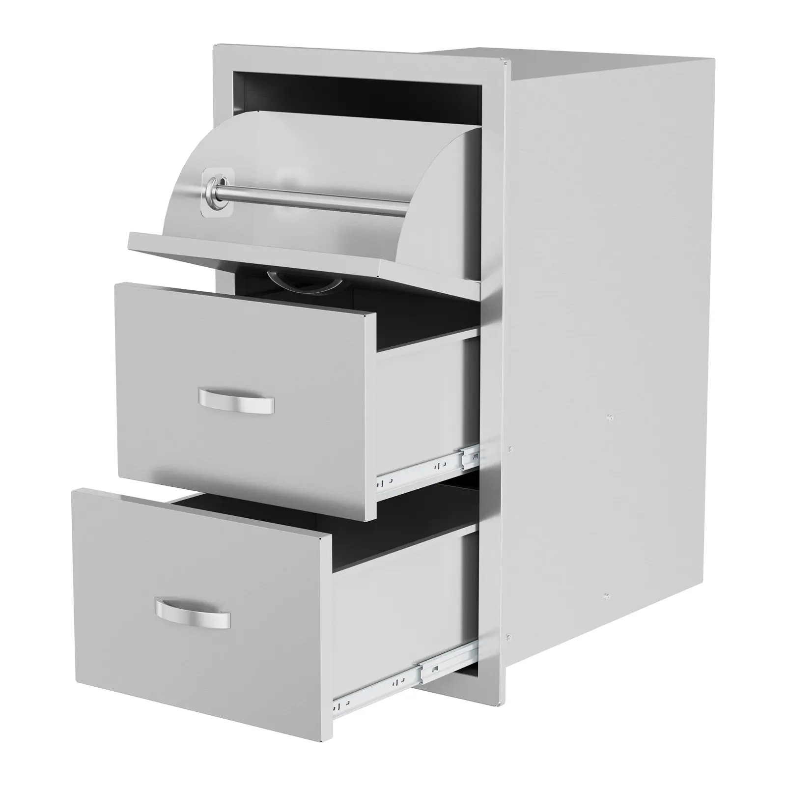 Heavy-Duty Food-Grade Stainless Steel Outdoor Kitchen Drawers, Multi-Size BBQ Island Storage Cabinet with Vent Panel, Weatherproof Flush Mount Patio Grill Station Drawers, Smooth Glide Rails for Backyard BBQs