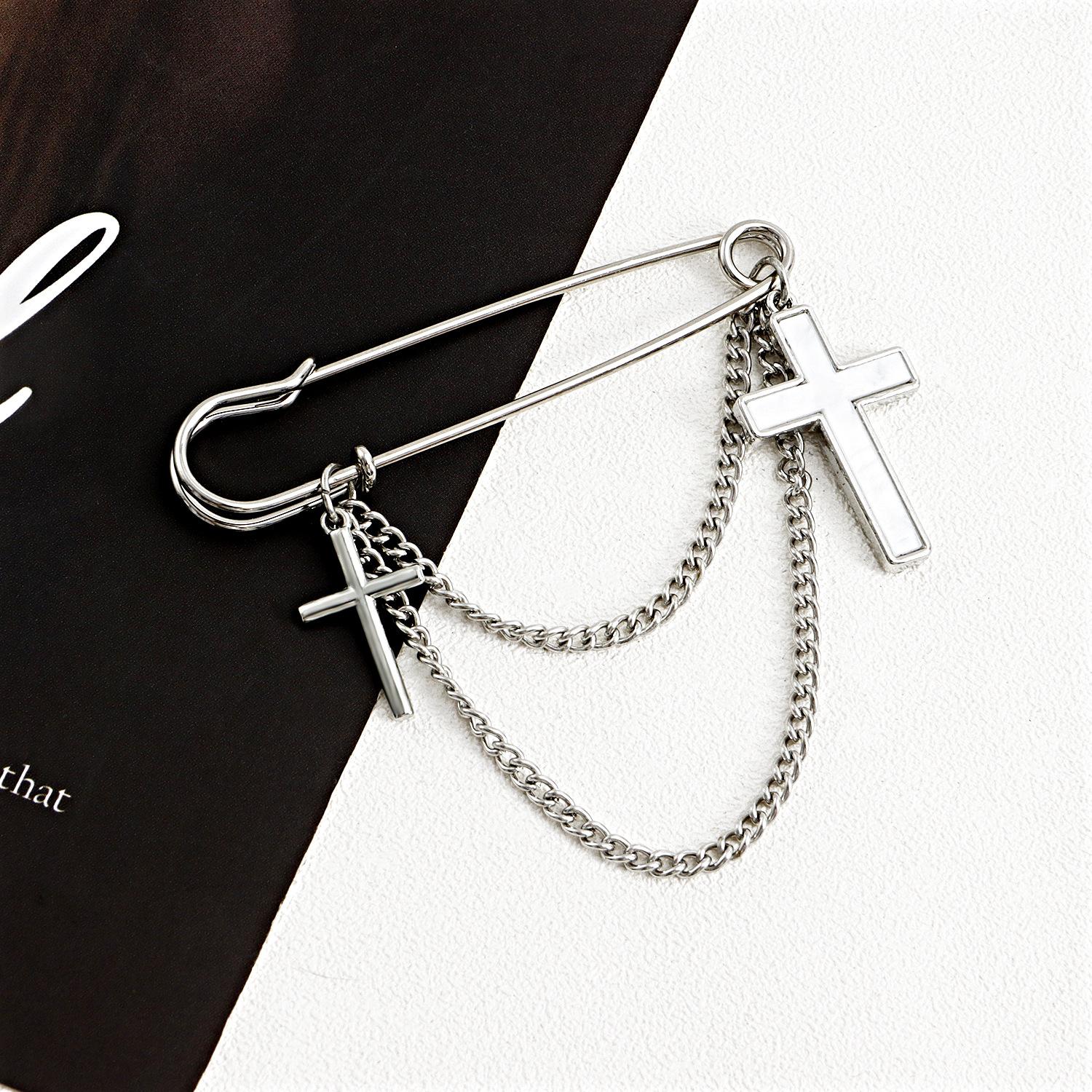 Women's White Mother-of-Pearl Cross Tassel Brooch, High-End Lapel Pin