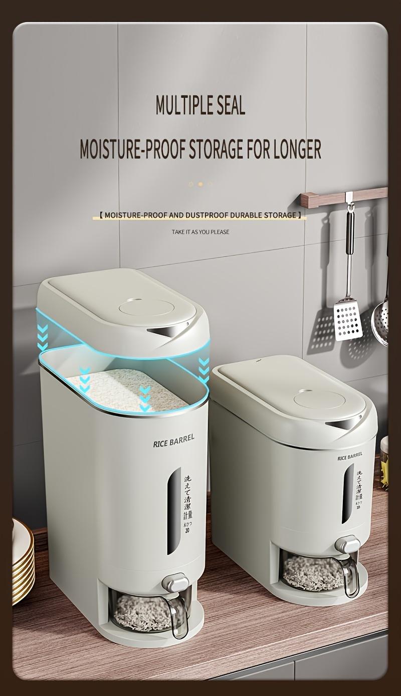1 Pc Large Capacity Automatic Rice Dispenser, Food Grade Plastic Moisture-Proof Insect-Proof Sealed Tank, One‑Key Quantitative Rice Output, Home Kitchen Countertop Grain Storage