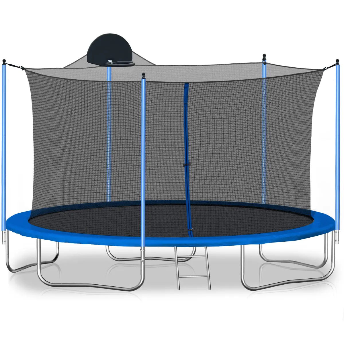 Aobtkel 12FT Outdoor Galvanized Steel Trampoline for Family, Equipped with Basketball Hoop, Ladder, Safety Enclosure Net & Workout Capability