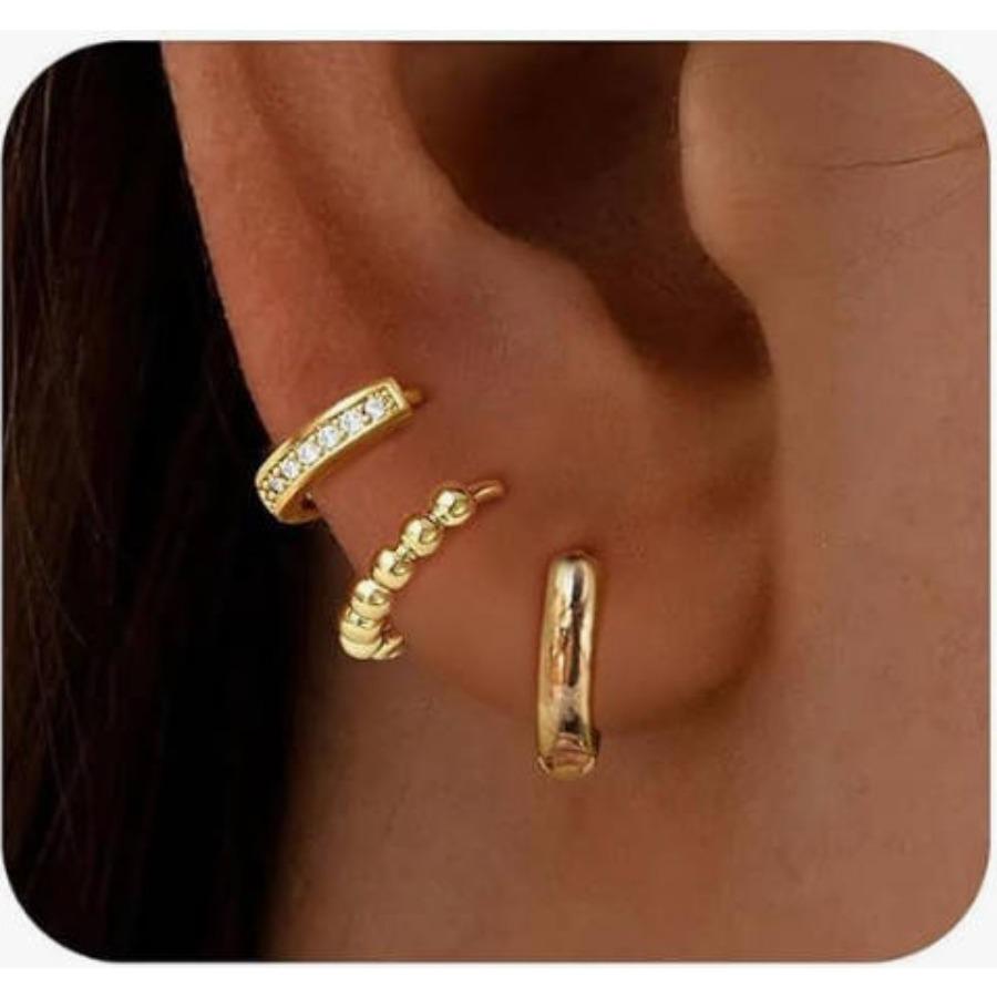 4Pairs Small Hoop Earrings  Women Trendy Stackable Chunky Earrings Hypoallergenic Huggie Earring Stacks Lightweight Earring Sets  Multiple Piercing Adjustable Auto Screen Clicker for Smart Phone shopping spree