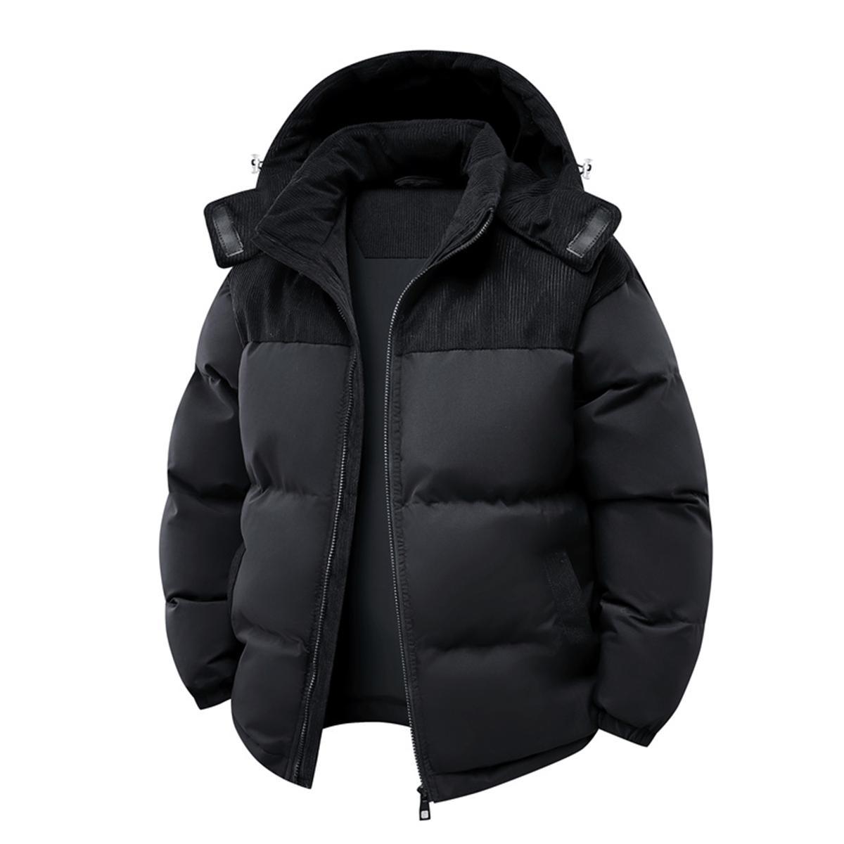 Modern Men's Cotton-Padded Coat: Mixed-Material Cut with Milano Italy Typography Graphic Print – A Sleek Warm Piece Merging Functional Design With Contemporary European Aesthetic Perfect for Daily Commutes Leisure Days or Cold-Weather Adventures