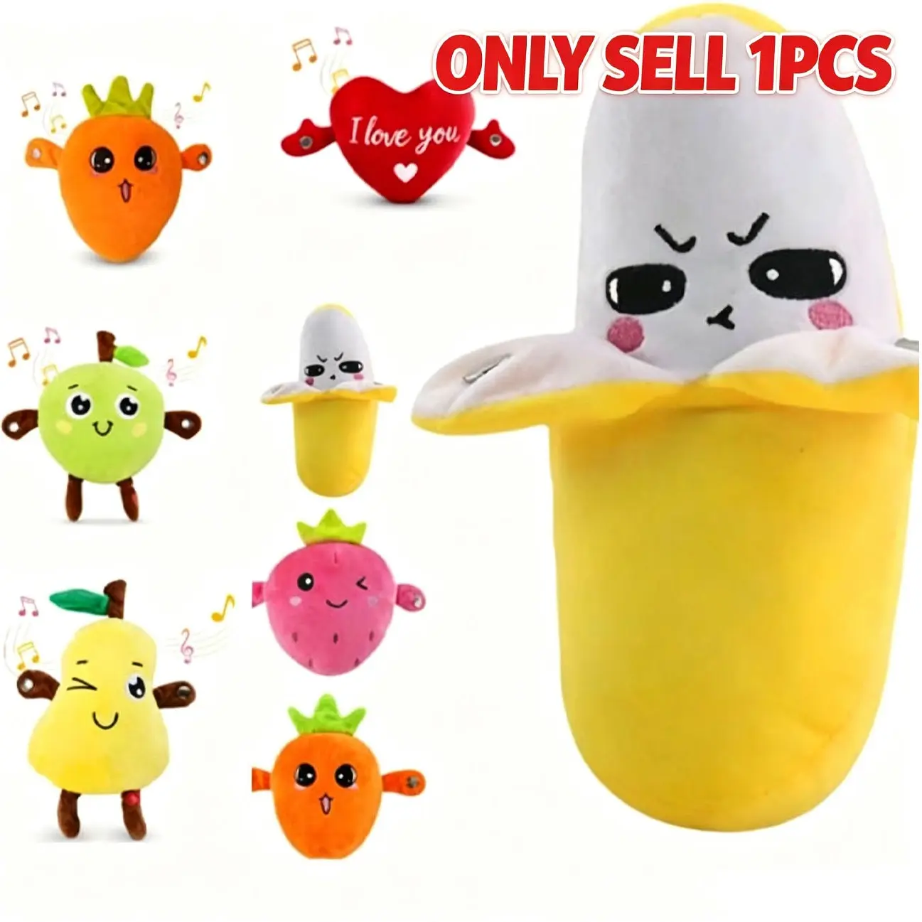 Interactive Music Plush Toy Set for Kids and Adults, Fruit Shape Rhythm Sensor, Fun Sensory Toy, Perfect Gift for Christmas or Birthday