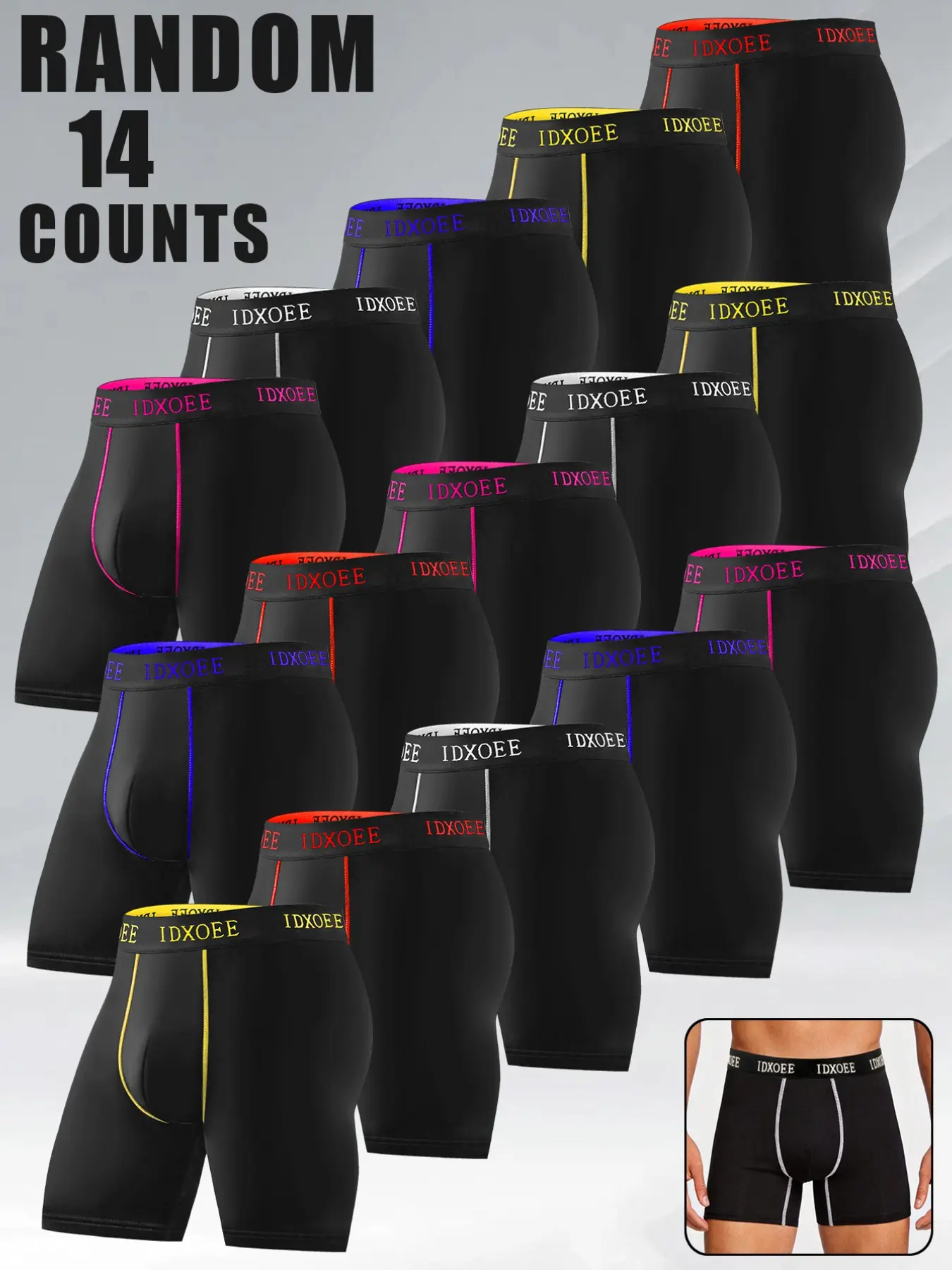 14pcs random men's comfortable slim fit shaping underwear - breathable, quick drying, elastic waistband, suitable long boxer underwear for exercise, and casual wear - soft, lightweight, Suitable for wearing in all seasons, Men's flat cornered underwear.
