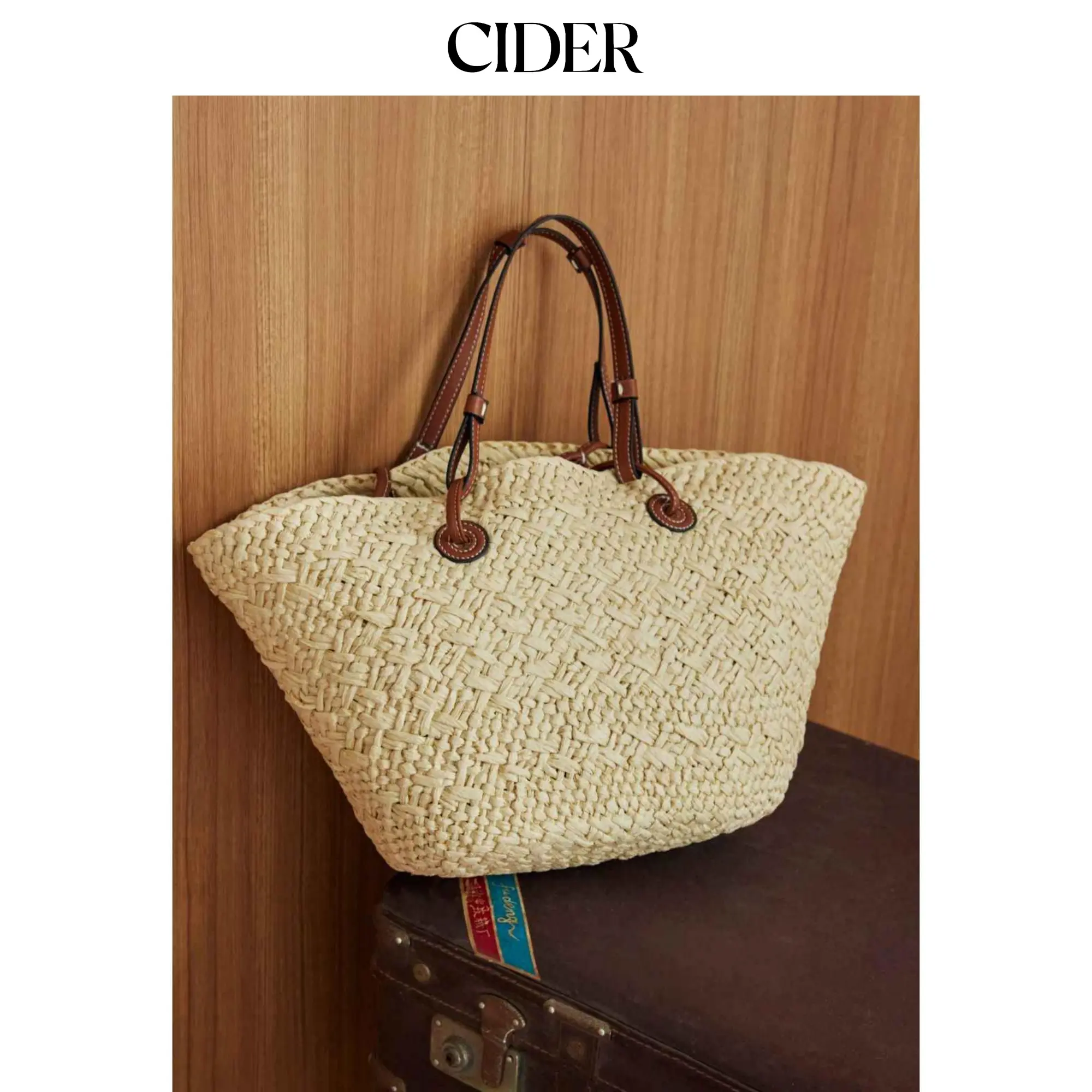 Cider [size One Size-One Size] DOUBLE HANDLE STRAW TOTE BAG