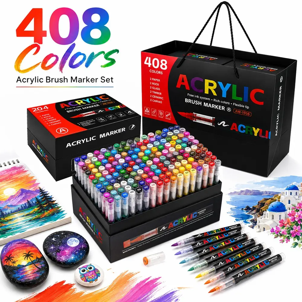 Zgaopo 408 Color Acrylic Marker Pens, Portable Gift Box Design, Free Ink Control System, Flexible Tip, Ideal for Various Materials