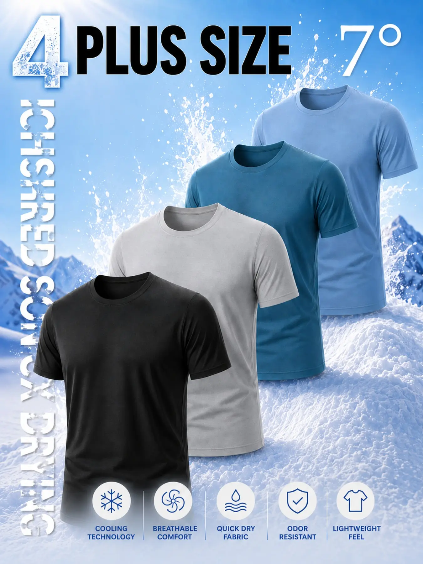 4pcs Men's Plus Size Active Sportswear Sporty Short Sleeve T-Shirts, Fitness Apparel, Athletic Clothes, Breathable & Moisture-Wicking, Loose Fit, Ideal for Fitness, Hiking, Travel, Gifts