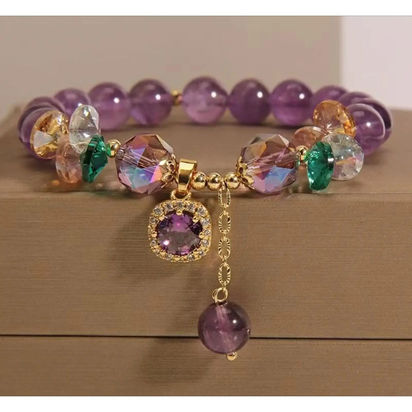 Women Purple Crystal Bracelet, Minimal Ins Dainty Design Bangle, Sparkling Micro Inlaid Zircon Beaded Bracelet, Elegant Delicate Hand Jewelry for Daily Matching & Holiday Small Gifts, Crystal Accents, Daily Wear, Sparkling Zircons
