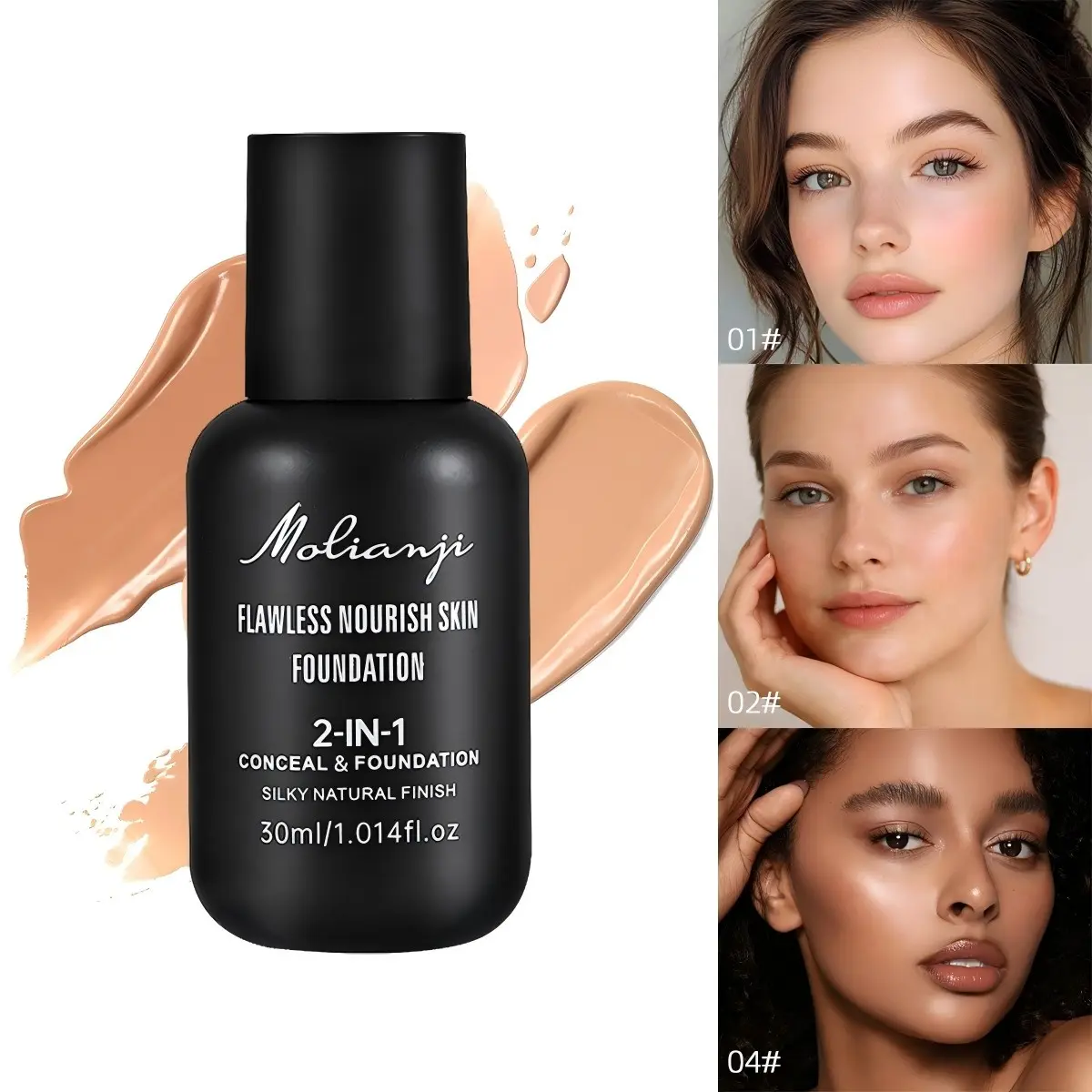 Matte Oil-Control Foundation, Skin-Nourishing Formula, Waterproof and Sweat-Resistant, Even Tone, Natural Brightening, No Cast
