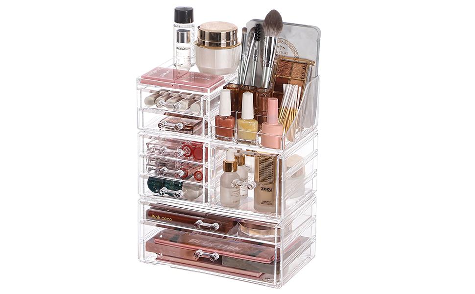 Acrylic Clear Makeup Organizer Countertop,Plastic Large Capacity Stackable Skincare Organizer for Vanity,Desk Accessories Organization Bathroom Cosmetic Organizer Countertop for Beauty,Skin Care