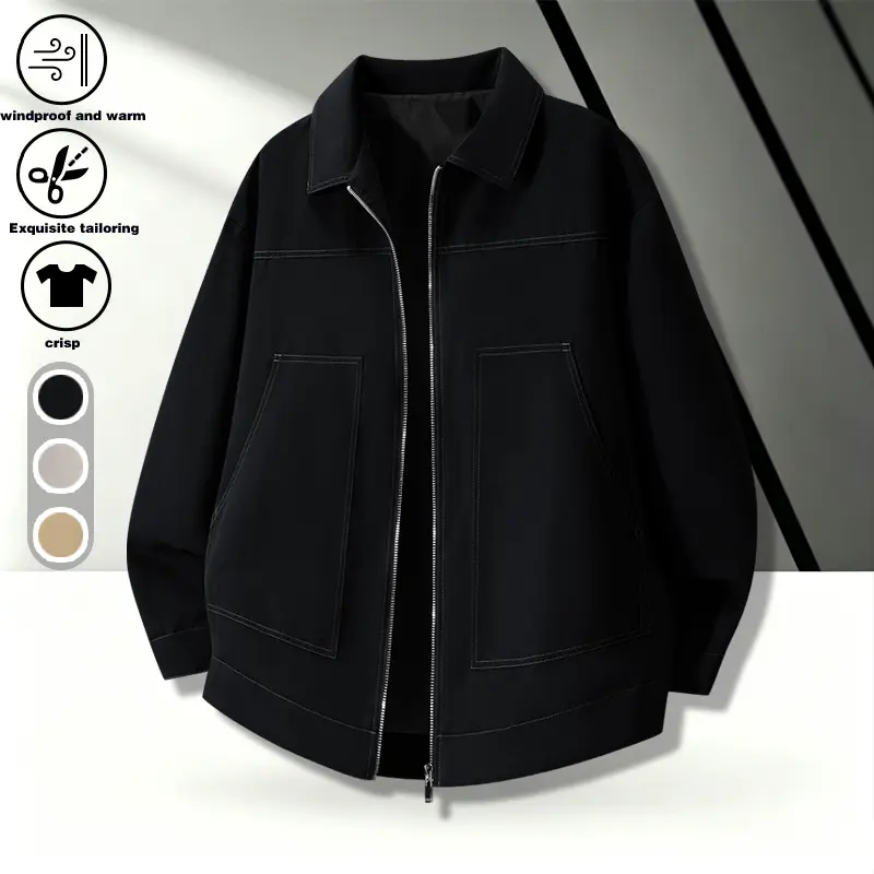 minimalist open line lapel workwear jacket for men in spring and autumn, loose shoulder silhouette jacket with large pockets, versatile windproof casual top for commuting, multi colored