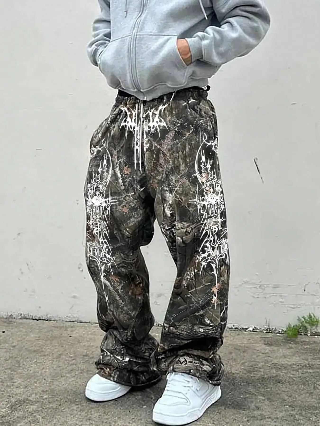 Y2K Oversized Loose Baggy Graphic Camo Pants, Casual Streetwear Trousers, Branches & Camouflage Print, Street Style High Street Fashion, Fall Winter Essential, Loose Fit Pants