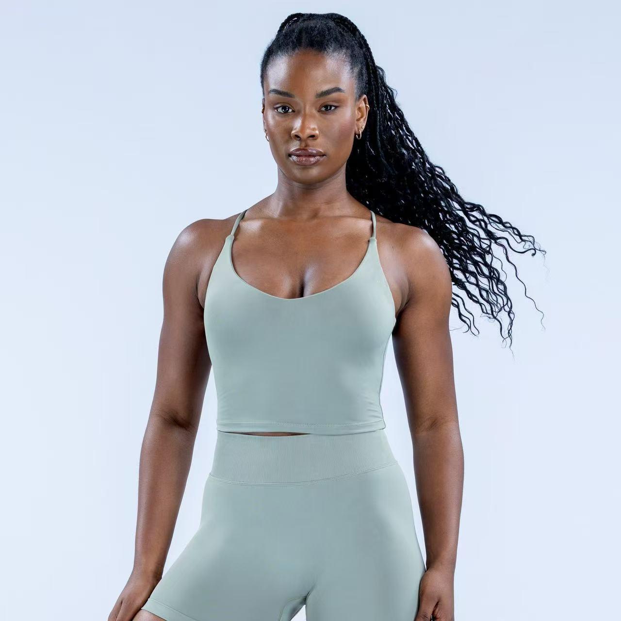 High Elastic Cross Back Racerback Yoga Top Removable Padded Sports Bra, No Bounce Gym Tank Set For Women High Elastic Cross Back Racerback Yoga Top Removable Padded Sports Bra, No Bounce Gym Tank Set For Women