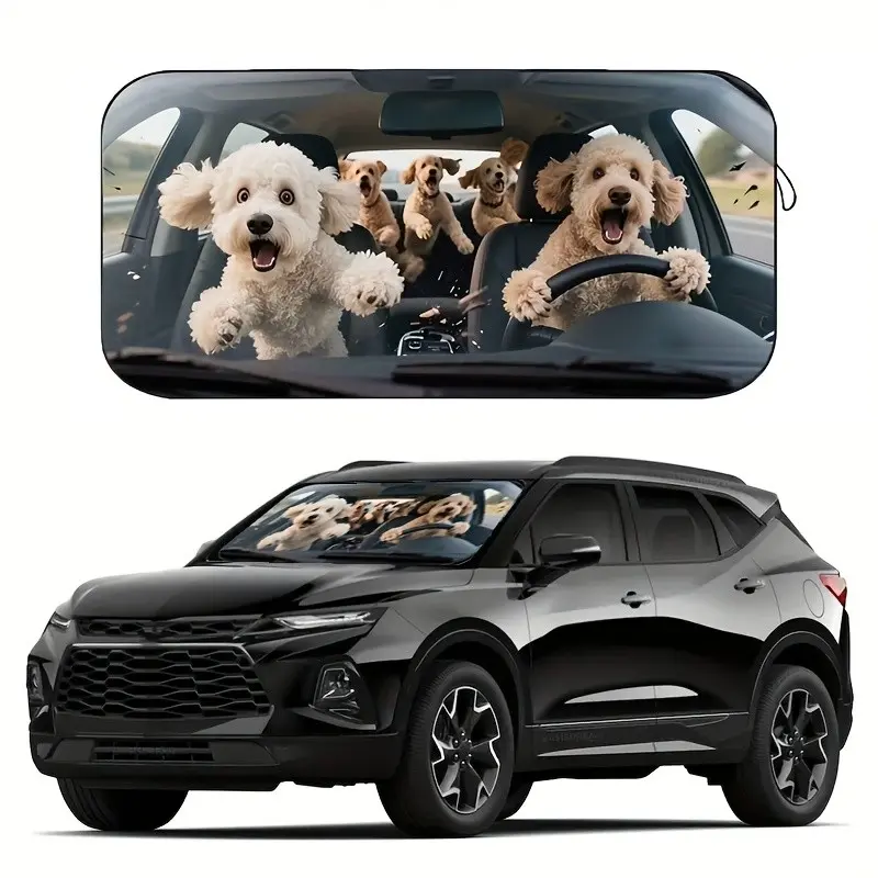 Cute Dog Car Sunshade, Fashionable Women's UV Protection Board, Polyester Fiber, Fits Various Cars, Heat Insulation, Privacy, Foldable