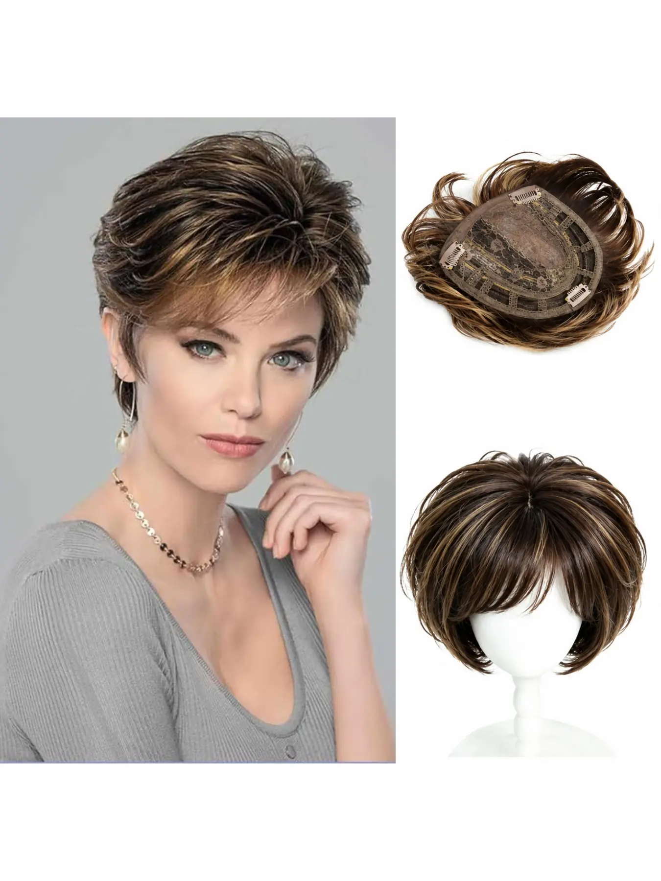 Women Hair Toppers, Synthetic Hair Toppers, Realistic Hair Pieces for Thinning Hair, Natural Fluffy Breathable Top Hair Extensions for Short Hair, Conceal Hair Loss and Add Hair Volume, Exquisite Crafted Hair Toupee