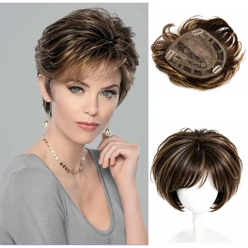 Women Hair Toppers, Realistic Hair Pieces for Thinning Hair, Natural Fluffy Breathable Top Hair Extensions for Short Hair, Conceal Hair Loss and Add Hair Volume, Exquisite Crafted Hair Toupee
