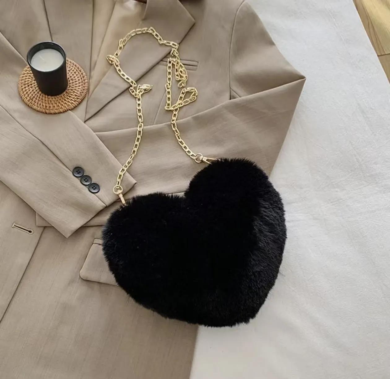 Y2K Heart Plush Bag, Cute Peach Heart Chain Crossbody Bag, Stylish Plush Shoulder Coin Purse for Women handbags luxury designer tote real