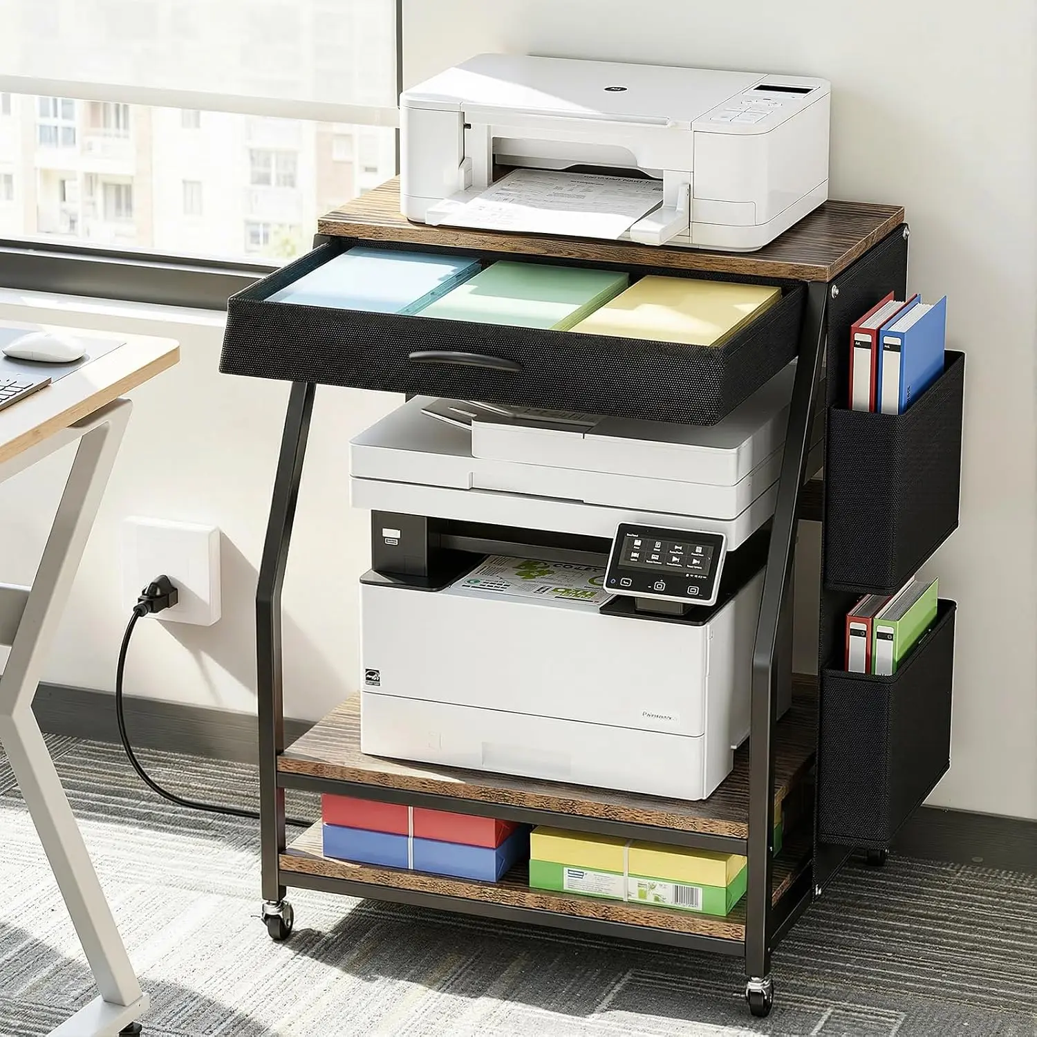 Large Printer Stand, 3 Tier 22 x 18 Inch Mobile Printer Table | with  Station & Adjustable Storage Shelf, Rolling Printer Cart , Printer Stand with storage for  Office