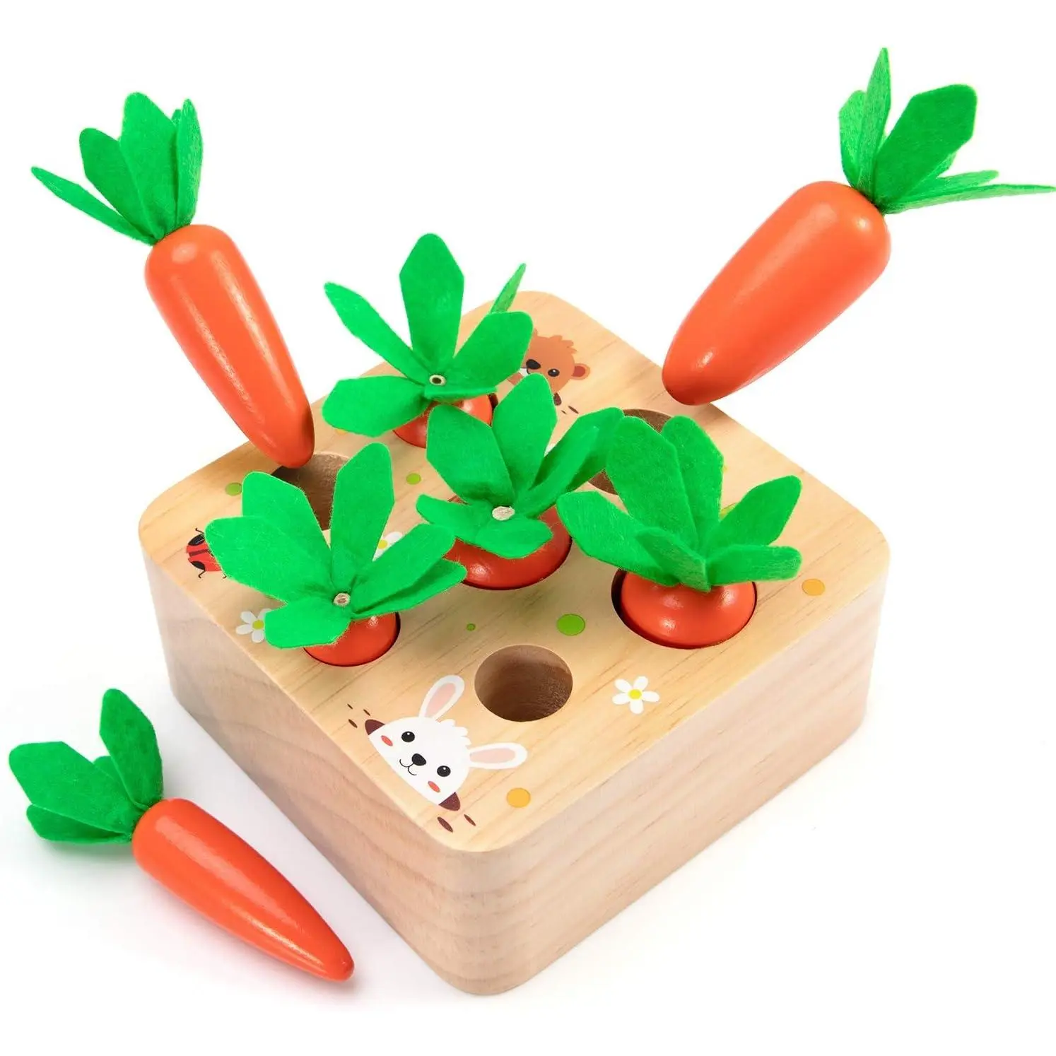 Montessori Toys Baby Easter Toys for Toddlers 1-3 Years Old, Educational Wooden Carrot Toys Shape Size Sorting Matching Puzzle, Great Baby Easter Gifts Birthday Gift Toy