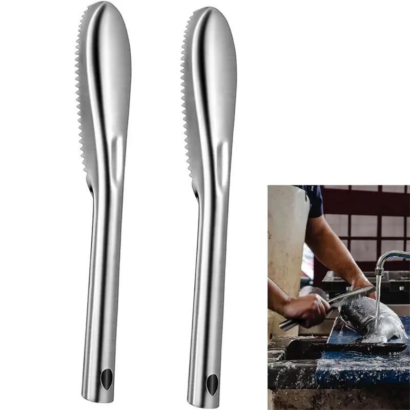 2-Pack Stainless Steel Fish Scale Scraper Set, Easy-Clean Fish Descaler Tool for Fast Kitchen Prep, Kitchen Gadgets
