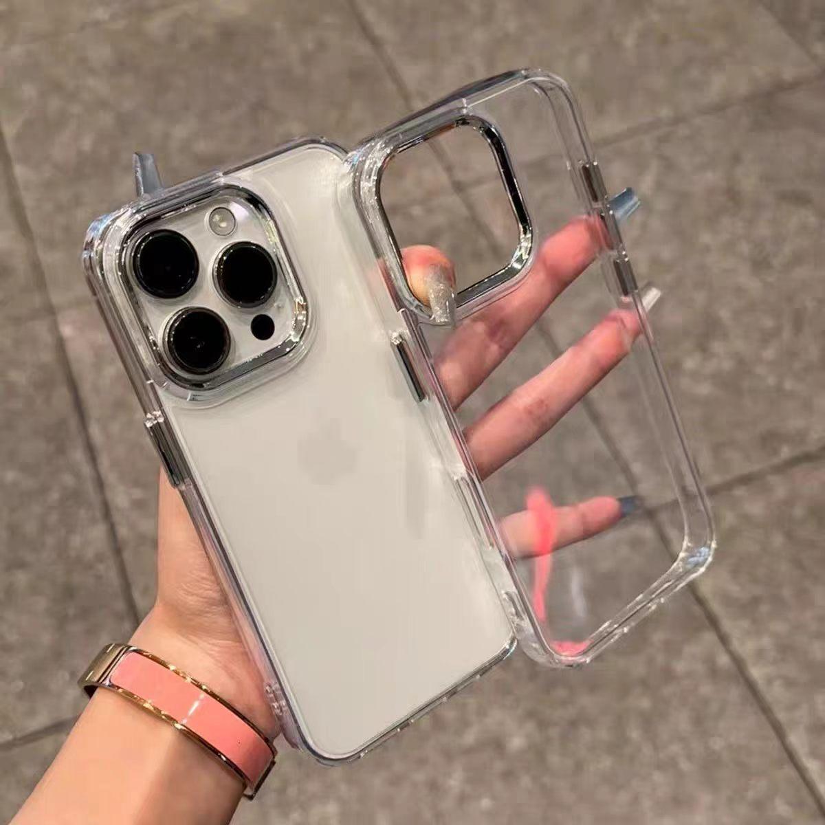 [Buy One Get One Free] Luxurious Transparent iPhone Case, Electroplated Metal Lens Frame, Shockproof TPU Corners, Full Body Protection, High Transparency Slim Soft Case, Suitable for 17 16 15 14 13 12 Pro ProMax Plus Air