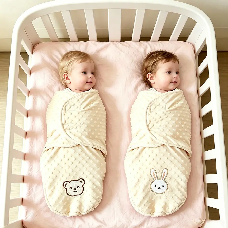 Multi-Functional Bean Bag Swaddle Blanket, Plain Color Embroidered Animal Design, Adjustable Velcro, Comfortable for Babies