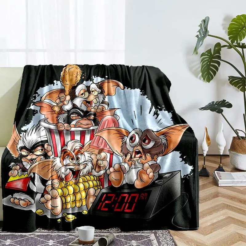 Gremlins Gizmo Full Character Collage Midnight Alarm Clock Flannel Throw Blanket Retro 80s Horror Comedy Movie Warm Blanket Gift Fans All Ages