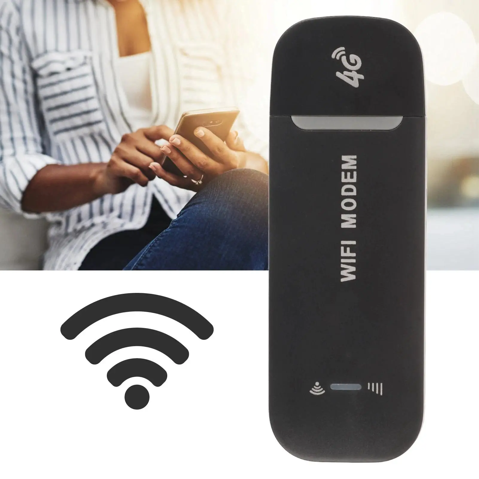 4G LTE WiFi Router (Black), USB Plug-and-Play, Stable Easy Connection, Supports Up to 10 Users, Micro SIM Card Compatible for Hotspot, Phone & PC Use