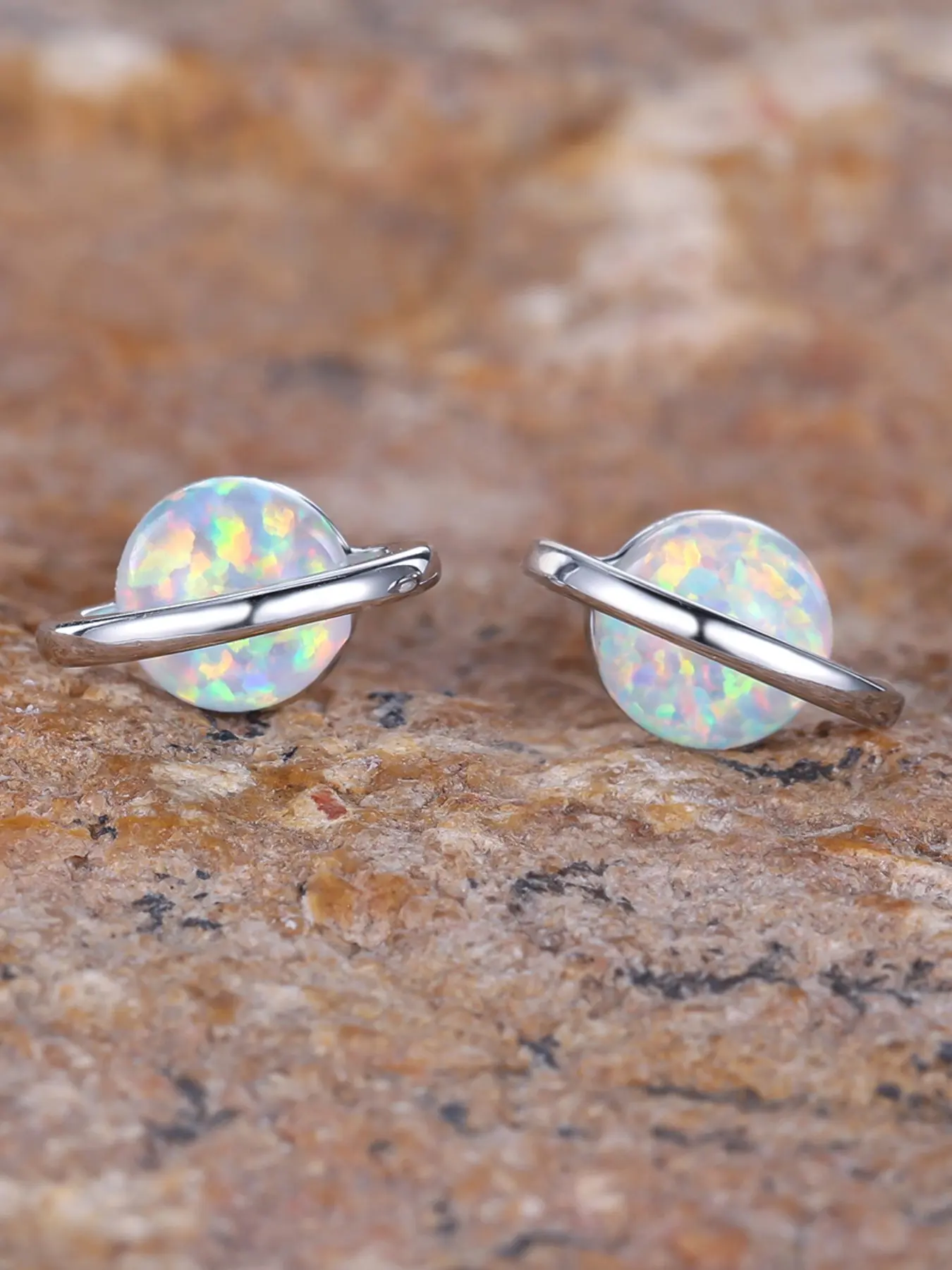 Mini Cute Planet Earrings for Women & Girls Synthetic Fire Opal Saturn Earrings Stackable Design Delicate Jewelry Perfect for Engagement Weddings Party, Daily Wear Anniversary Gift