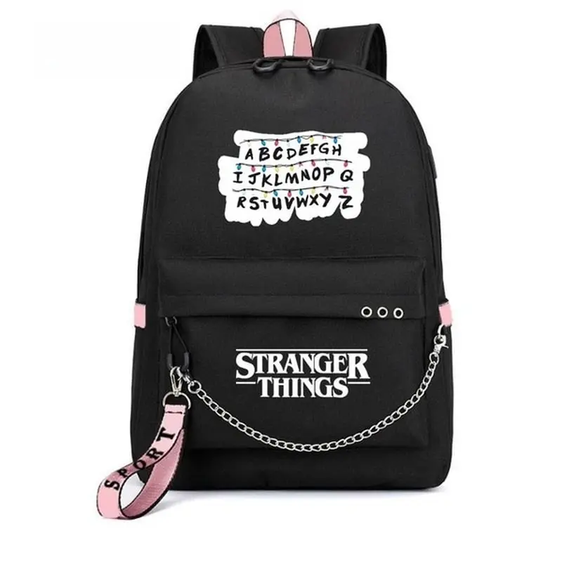 Stranger Things Backpack USB Charging School Bag for Women Students Travel Tote Shoulder Bag Leather Laptop Backpack with USB Charging Port Luggage Bag for Daily Commute