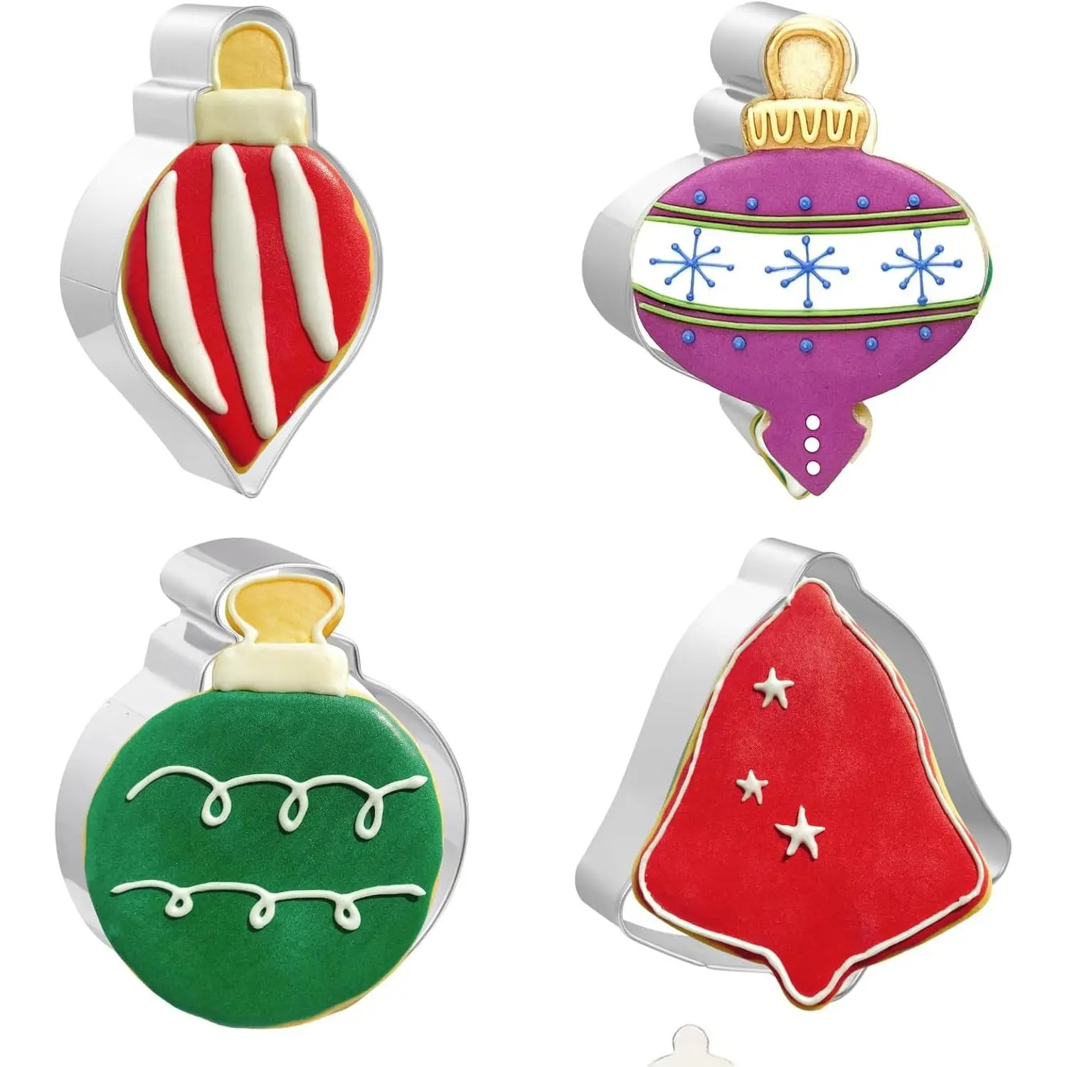 4 count Christmas Cookie Cutters, Ornament, Bauble &  Shapes | 4 count Christmas cookie cutters with ornament, bauble and  shapes,  for holiday cookies, fondant and baking crafts