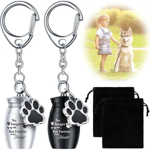 2 Pcs Pet Dog Urns Keychain for Ashes with 2 Storage Bags Small Cat Cremation Keepsake Jewelry Paw Print Memorial Urn
