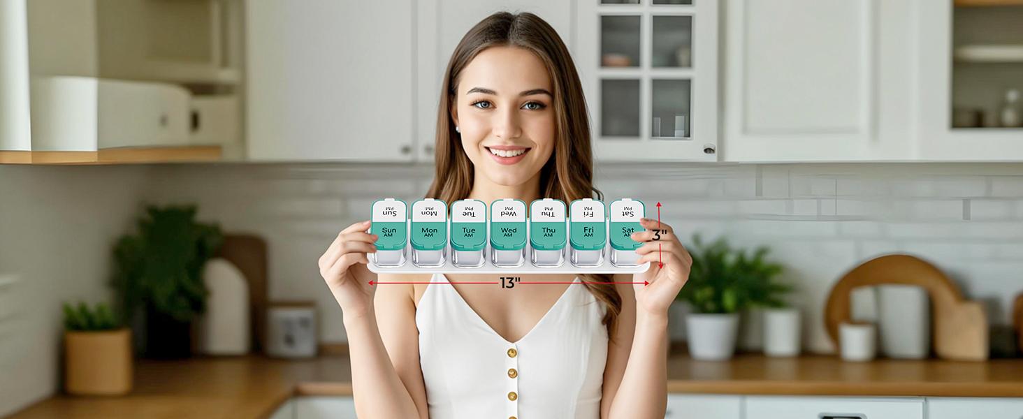 Extra Large Weekly Pill Organizer 2 Times Day, Pill Box 7 Day Am Pm to Hold Daily Medicine Vitamin and Supplements - Cyan