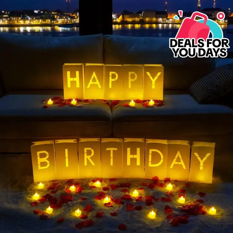 Light Up Letters Luminary Bags Kit with Flameless Candles, Fake Rose Petals & Happy Birthday Sign - Outdoor Lighting, Decorative Lights, Letter Glow Sign for Women Birthday, Romance, Children's Day Festive & Home Decor