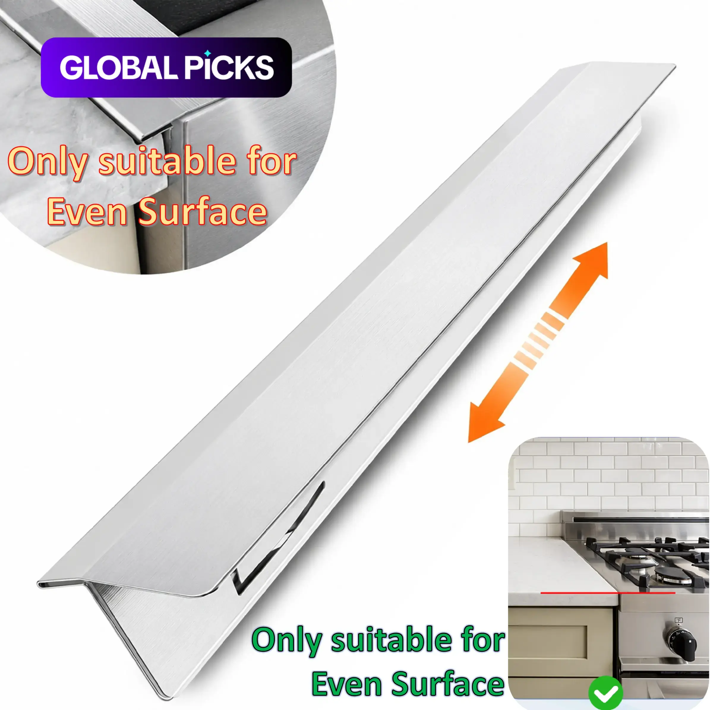 Adjustable Hob Stove Gap Cover, Easy to Clean, Adjustable Stainless Steel Stove Gap Covers, Heat Resistant Stove Counter Gap Filler Guard, Easy to Clean Kitchen Gap Cover for Flat Countertops, stainless cover for stove, Kitchen Counter Accessory, Home