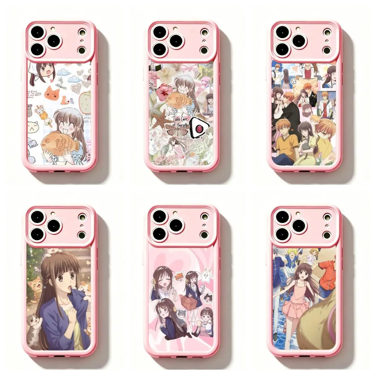 Cutecore Fruits Basket Anime Phone Case, Viral Coquette Pink Tohru Honda Scrapbook Collage Print Soft TPU Cover for iPhone 11/17 Pro Max and for Samsung S21-S26, Phone Aesthetic Booktok Girlies Accessory