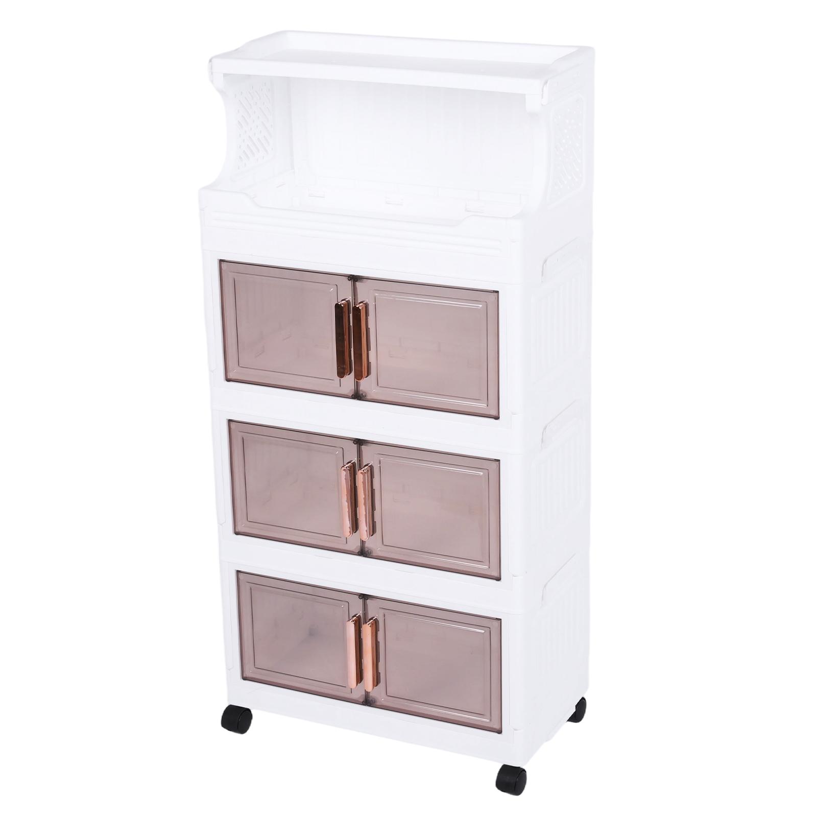 3 Tier Stackable Plastic Storage Bins with Doors and Wheels 42cm Foldable Plastic Storage Container Large Capacity for Craft Home Pantry DormTransparent
