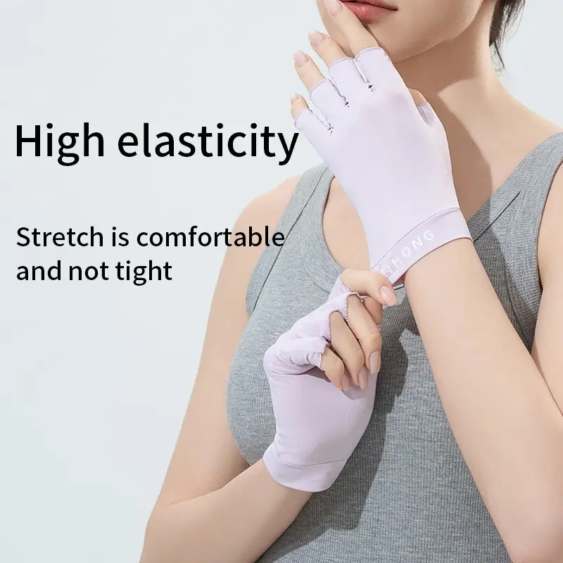 Summer Ice Silk Half Finger Gloves, Sunscreen Driving Gloves, UV Protection Short Finger Quick-Dry Nail Art Gloves, Comfortable and Stylish