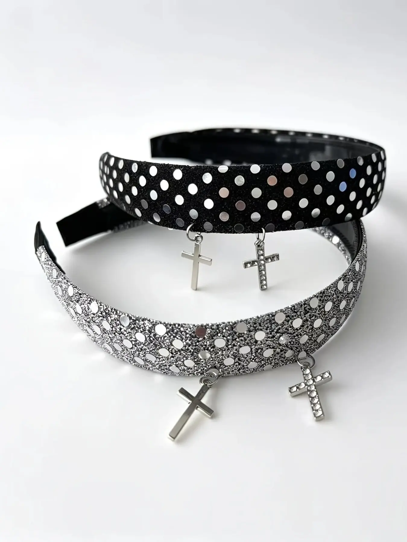 Gothic Rhinestone Hairband, Crystal Cross Decoration, Pure Desire Girl Hair Tie, Millennial/goth/academic/esports Trendy Accessory