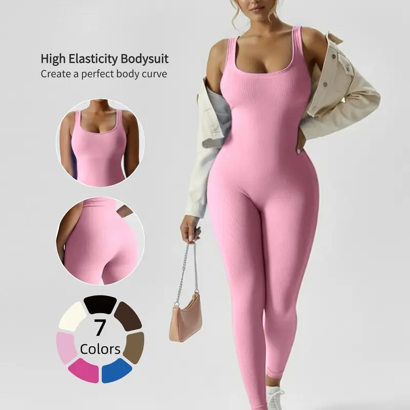 Women Slimming High Stretch Bodysuit, Sweat Wicking Fitness Jumpsuit for Yoga Gym Workout, Multi Color Sport Outfit, Stretchy Sports Jumpsuit