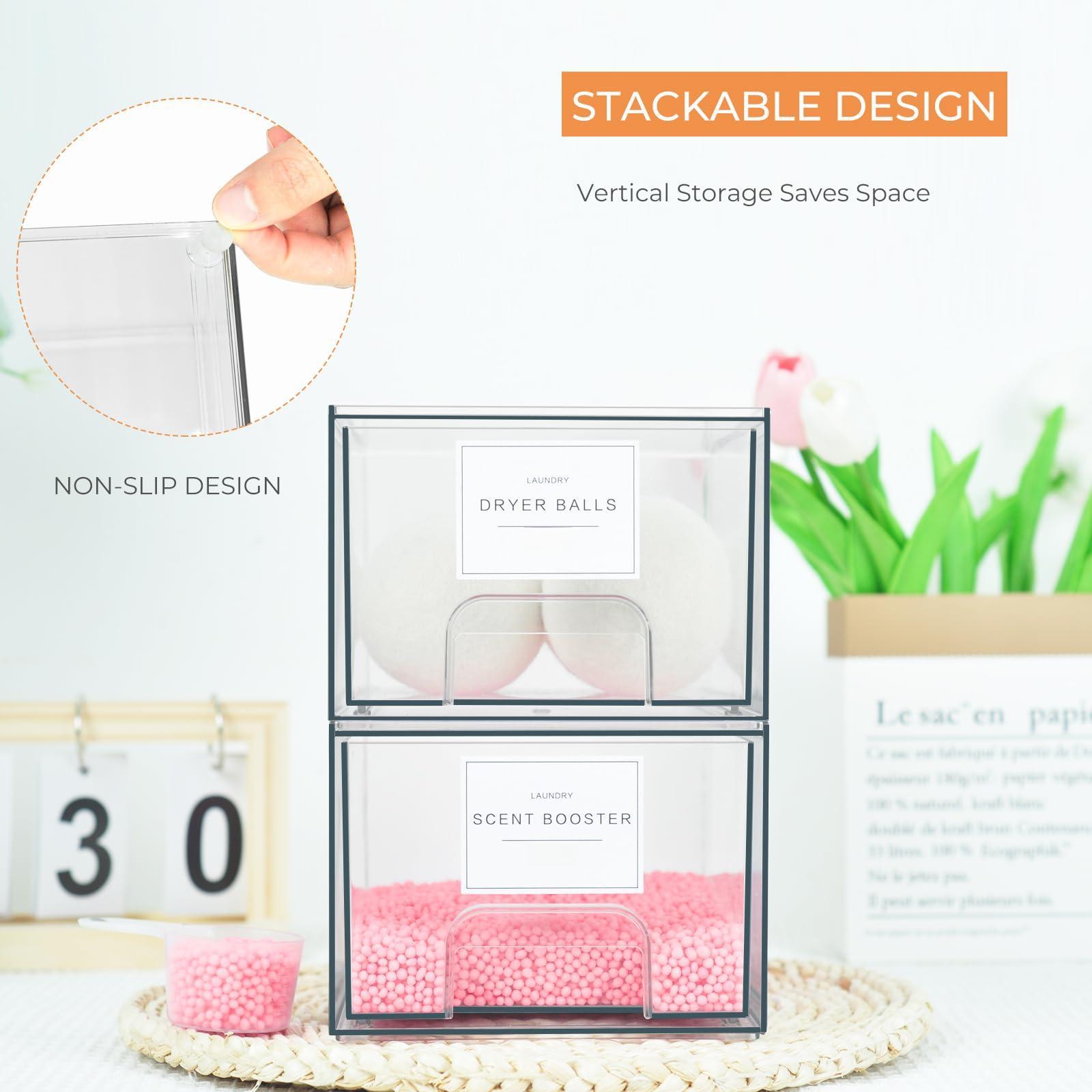 4 Pack Laundry Room Organization Storage Drawers With Labels  Clear Stackable Dryer Sheet Holder And Pod Containers Detergent Dispenser For Organizing Decor