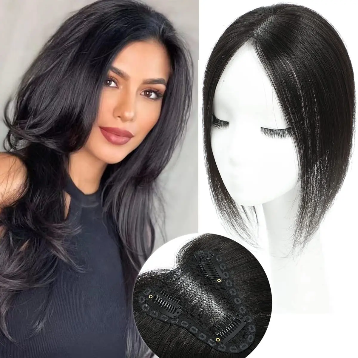 Clip In Hair Topper with 3 Secure Clips, Natural Straight Hairpiece for Thinning Hair, Conceal Bald Spots Cover Forehead Hair Loss for Daily Hairstyling,Long,clip-in hair extension,extensions,tinsel,human