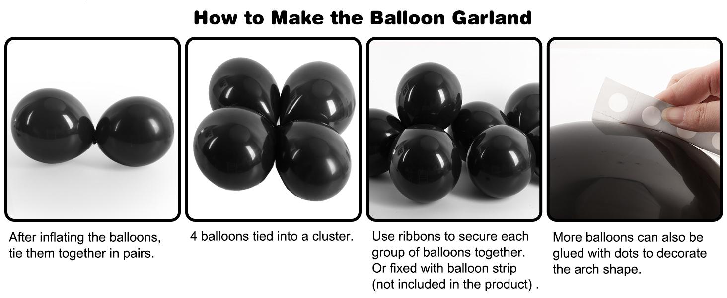 129Pcs Black Balloons Different Sizes Garland Arch Kit, 18/12/10/5 Inch Latex Balloons for Halloween, Birthday, Wedding & Party Decorations