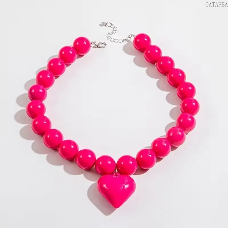 Women's Acrylic Choker Necklaces - Viral French Oversized Heart-Beaded Collarbone Chain, Minimalist Luxury Stackable Female Accessories for Dating, Casual Sports & Outdoor Outfits