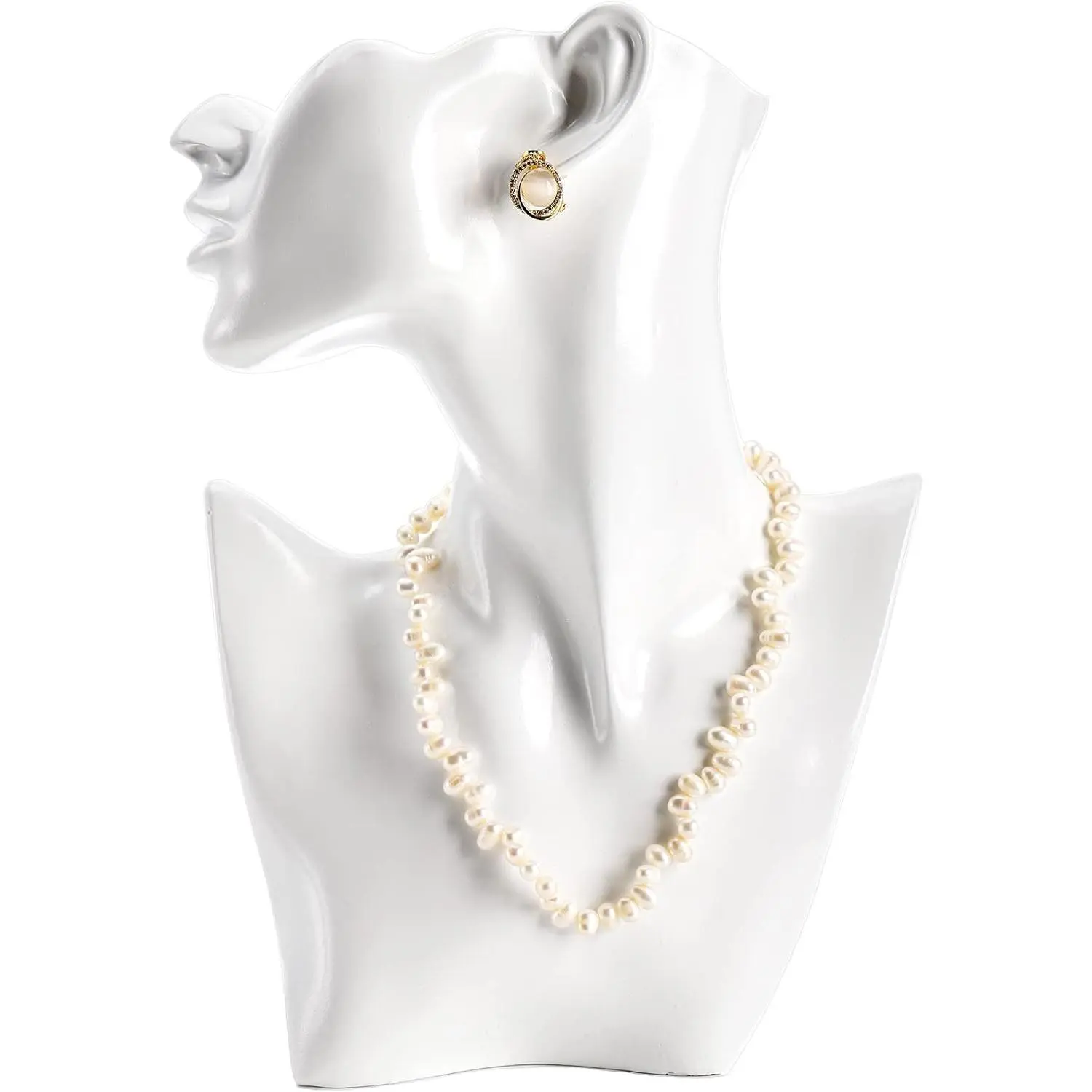 Jewelry Mannequin Display, Resin Display Stand Bust, Boutique Earring Holder Organizer for Show Jewelry, Necklace, Earrings, Rings, White