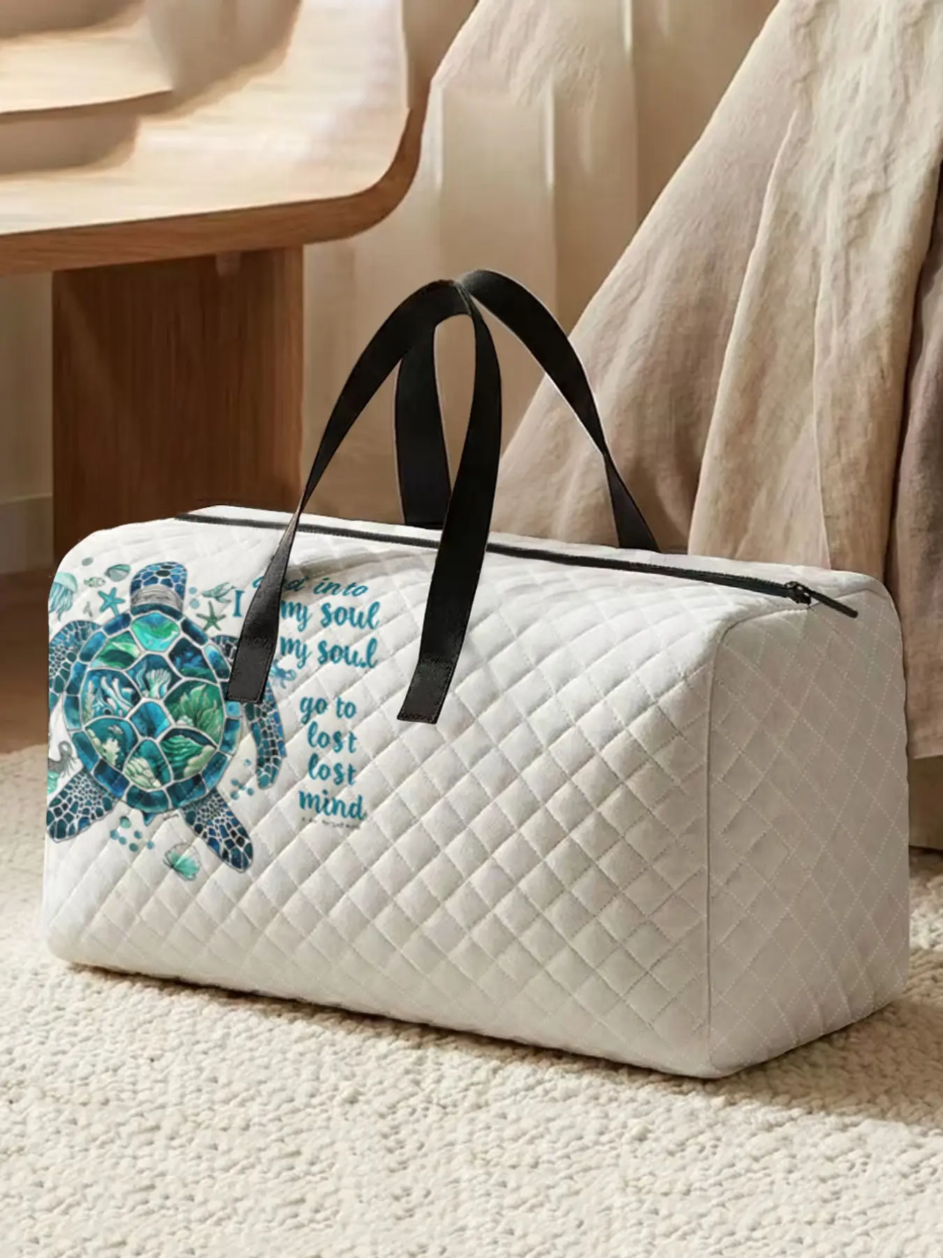 Turtle Print Handbag, Large Capacity Travel Bag, Portable Overnight Bag, Fashion Travel Bag, Carry On Bags For Airplanes, Yoga Training Bag, Shoe Storage Crossbody Bag, Cabin Bag